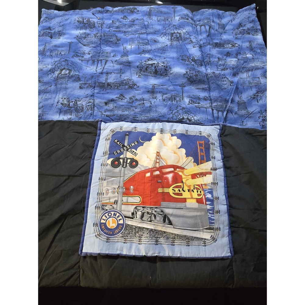 Lionel American Legend Santa Fe Train  Blue Black pillow Quilt Bedding 39x62